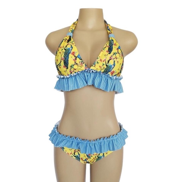 Unbranded Swim Peacock Print Two Piece Yellow Bikini Poshmark